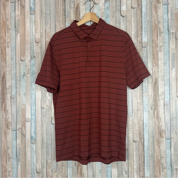Lululemon L Evolution Short Sleeve Polo Shirt Red Nevis Stripe Savannah Black - Picture 3 of 5